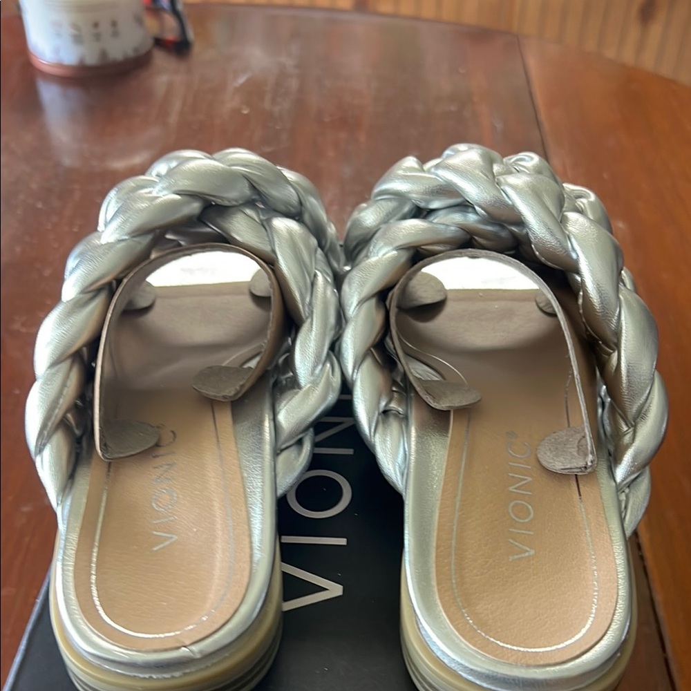 Vionic Silver Sandals With Braided Design - image 3